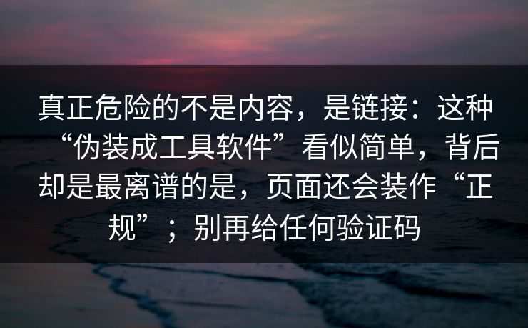 真正危险的不是内容，是链接：这种“伪装成工具软件”看似简单，背后却是最离谱的是，页面还会装作“正规”；别再给任何验证码