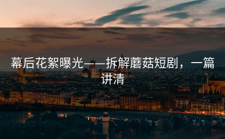 幕后花絮曝光——拆解蘑菇短剧，一篇讲清