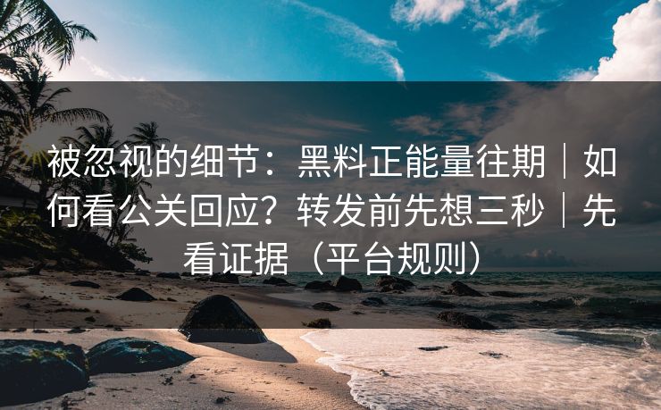被忽视的细节：黑料正能量往期｜如何看公关回应？转发前先想三秒｜先看证据（平台规则）