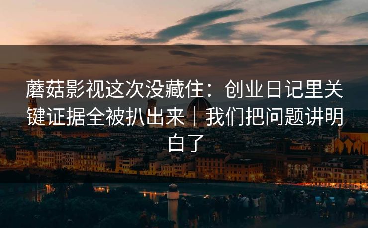蘑菇影视这次没藏住：创业日记里关键证据全被扒出来｜我们把问题讲明白了